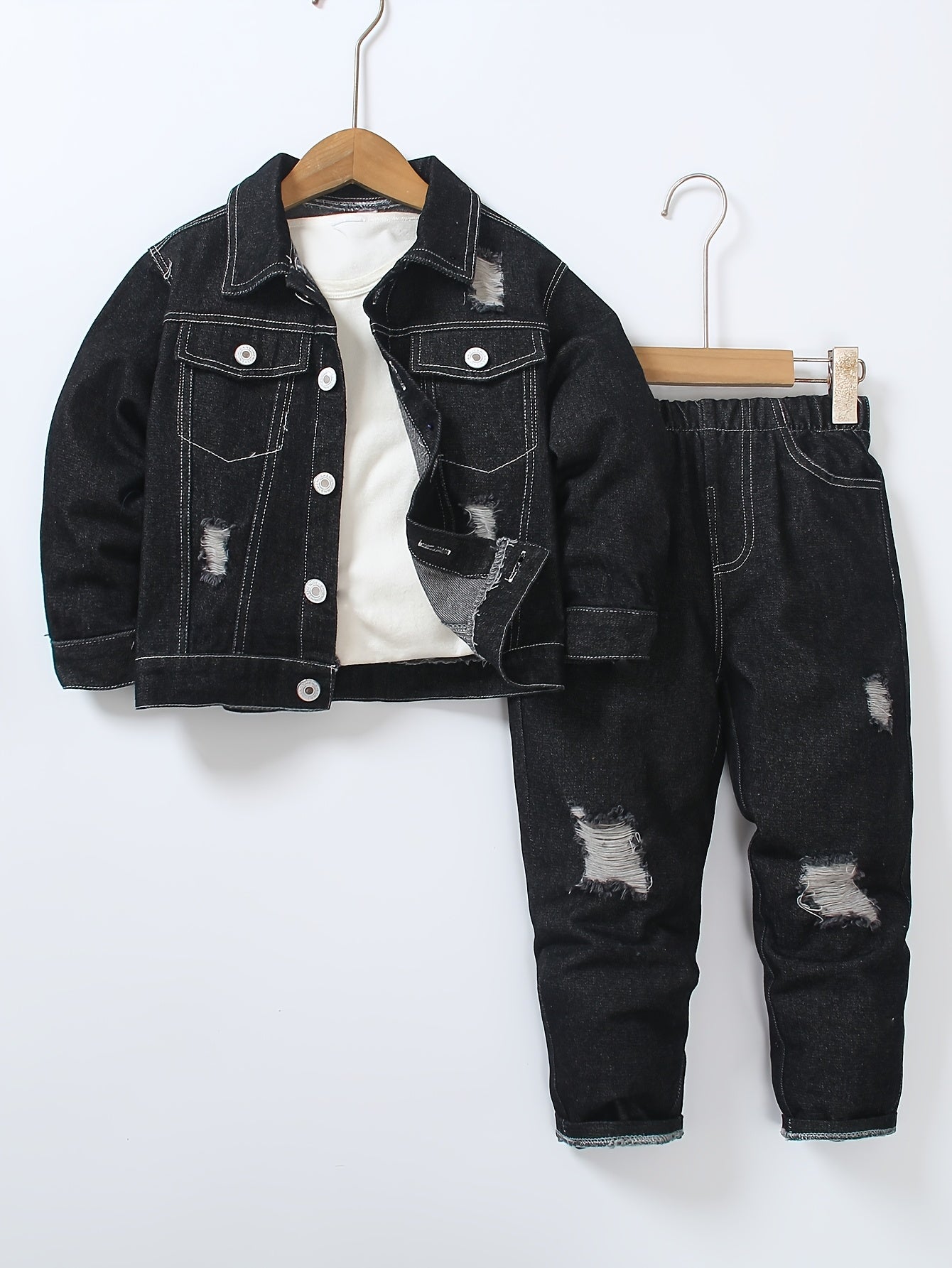 Veste Jean et Pantalon Élastique Homme Enfant Printemps Automne Casual