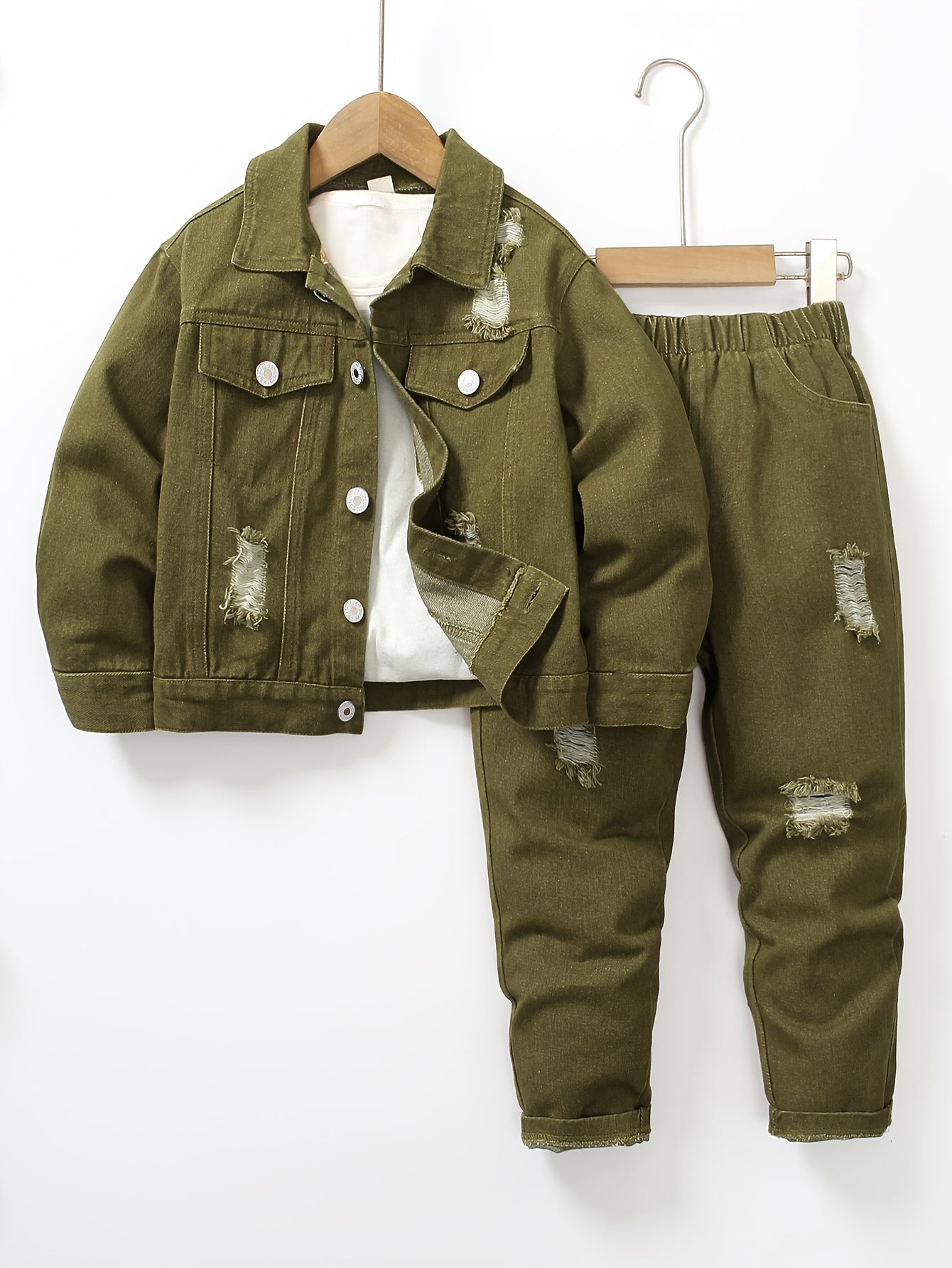 Veste Jean et Pantalon Élastique Homme Enfant Printemps Automne Casual