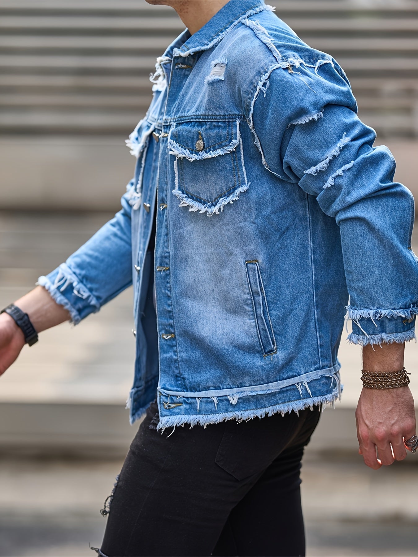 Veste En Jean Slim Vintage Manches Longues Avec Poches Lavable Machine
