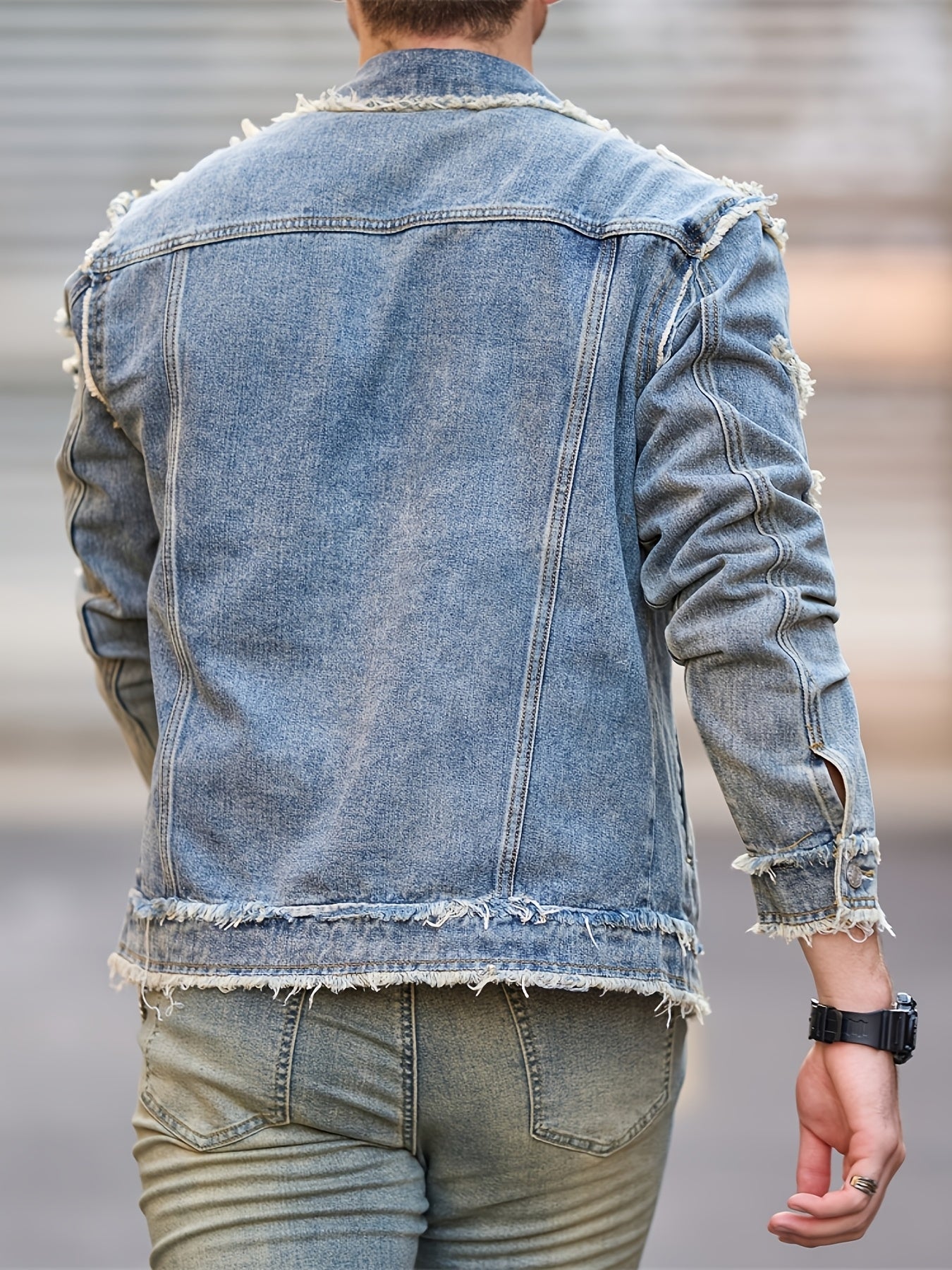 Veste En Jean Slim Vintage Manches Longues Avec Poches Lavable Machine