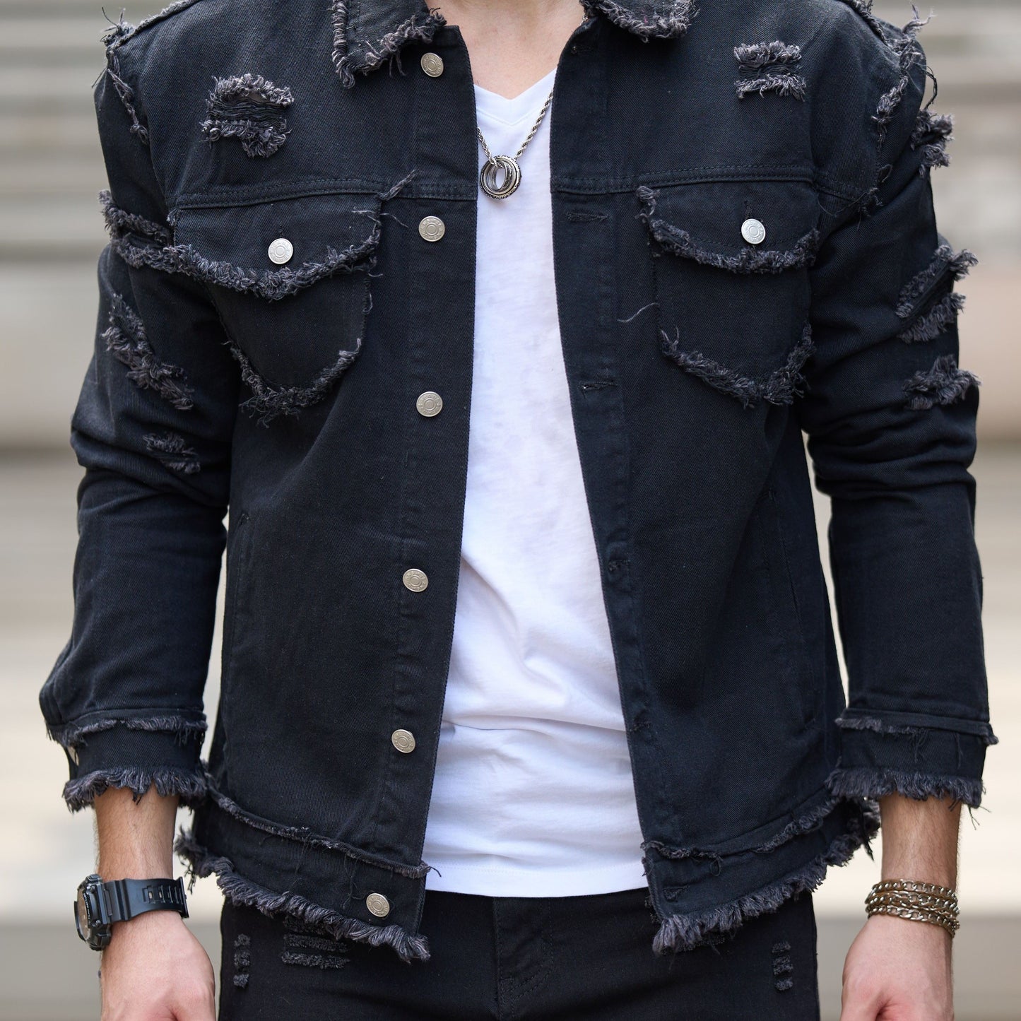 Veste En Jean Slim Vintage Manches Longues Avec Poches Lavable Machine