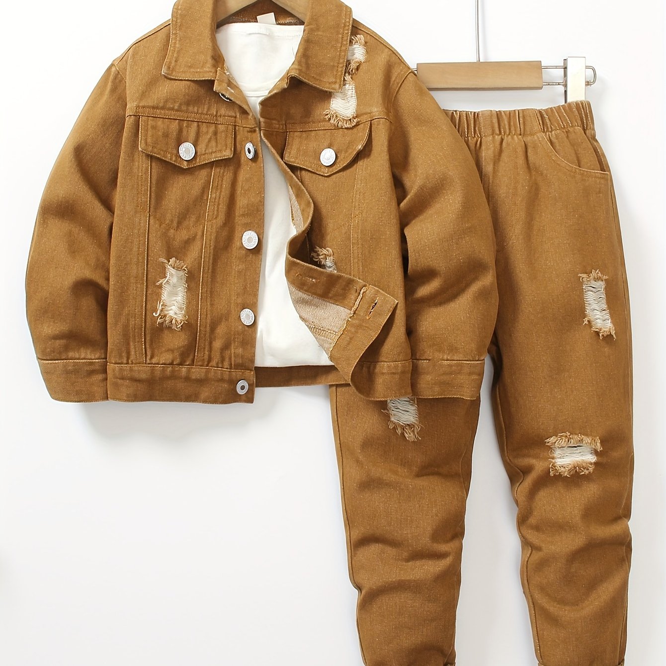 Veste Jean et Pantalon Élastique Homme Enfant Printemps Automne Casual