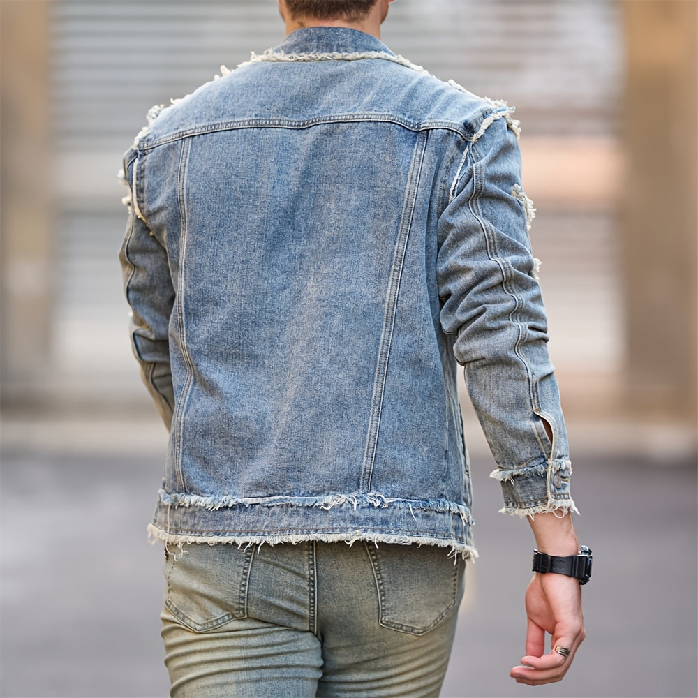 Veste En Jean Slim Vintage Manches Longues Avec Poches Lavable Machine