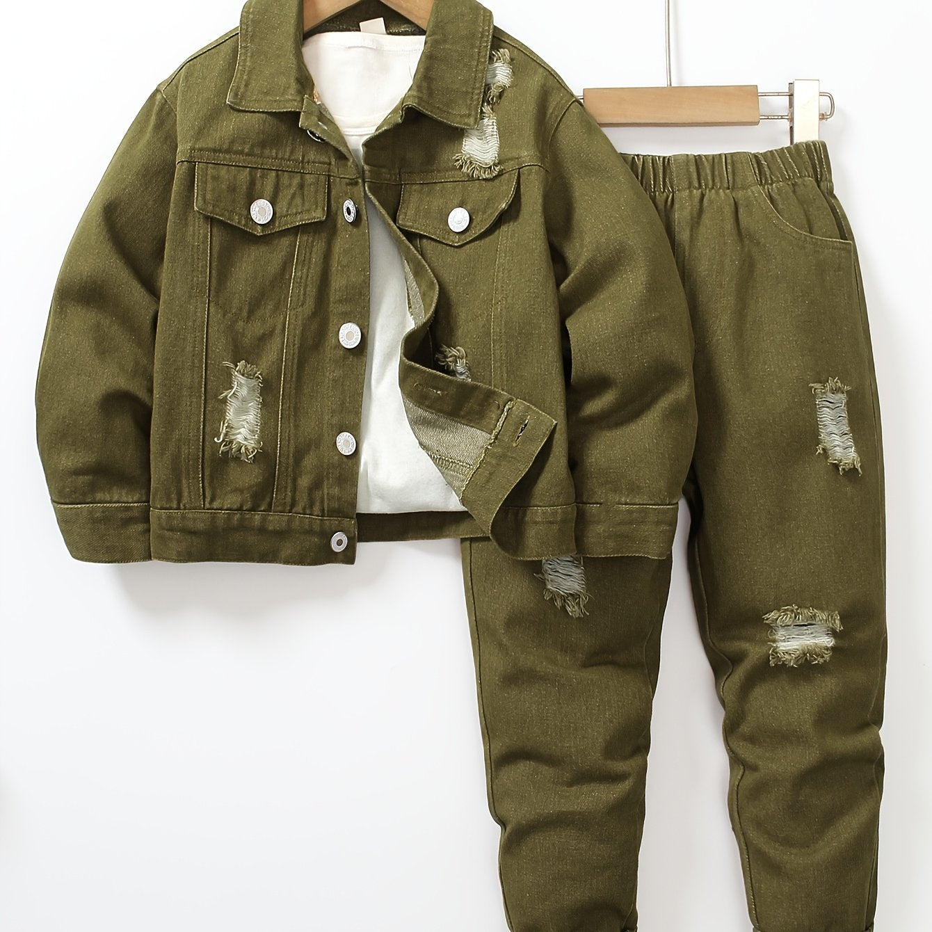 Veste Jean et Pantalon Élastique Homme Enfant Printemps Automne Casual