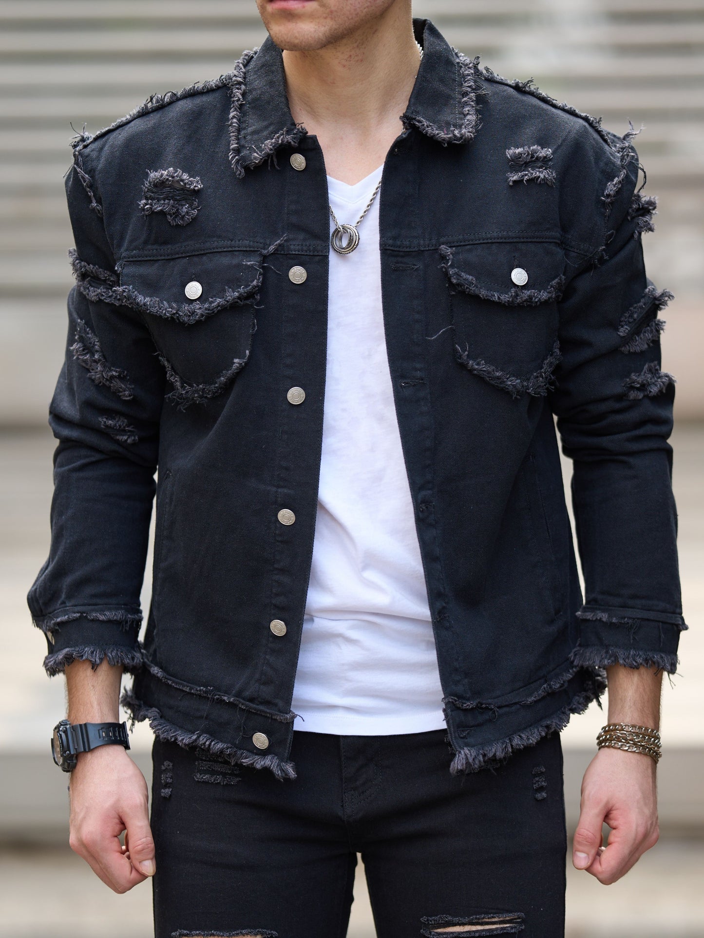 Veste En Jean Slim Vintage Manches Longues Avec Poches Lavable Machine