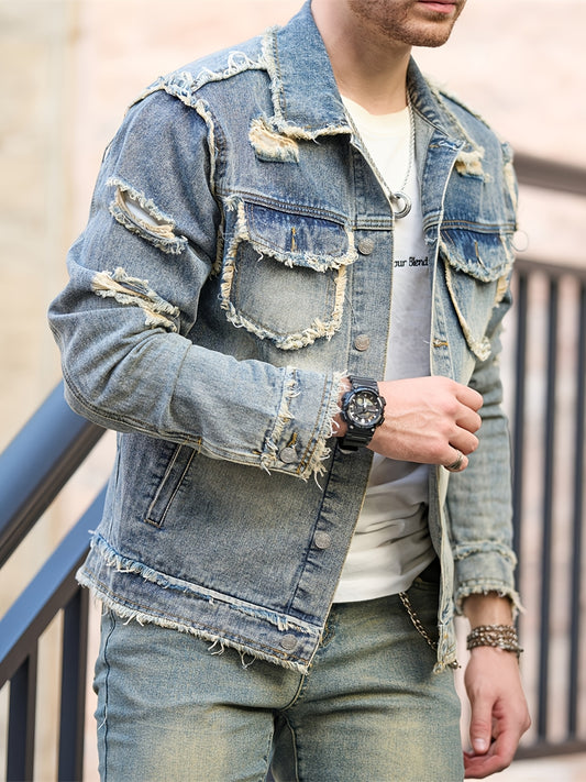 Veste En Jean Slim Vintage Manches Longues Avec Poches Lavable Machine