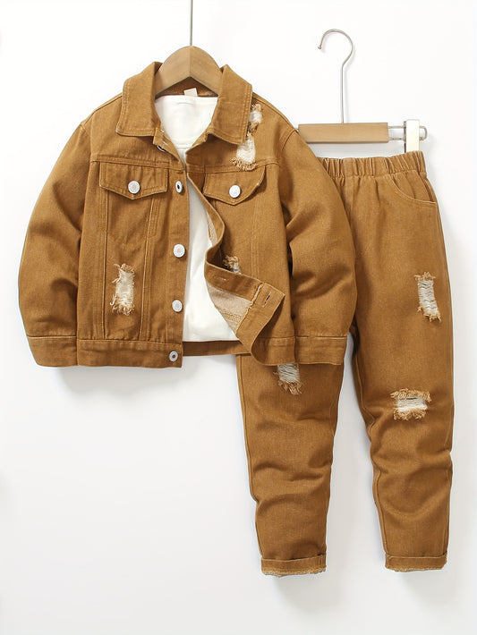 Veste Jean et Pantalon Élastique Homme Enfant Printemps Automne Casual