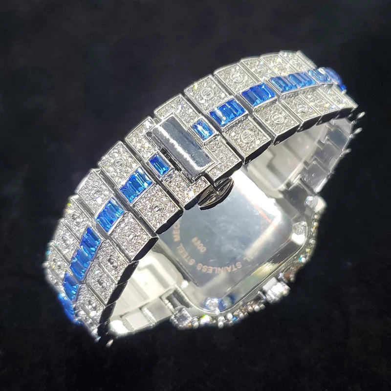 Montre Homme Luxe Diamant Iced Out Carrée Résistante à l'Eau