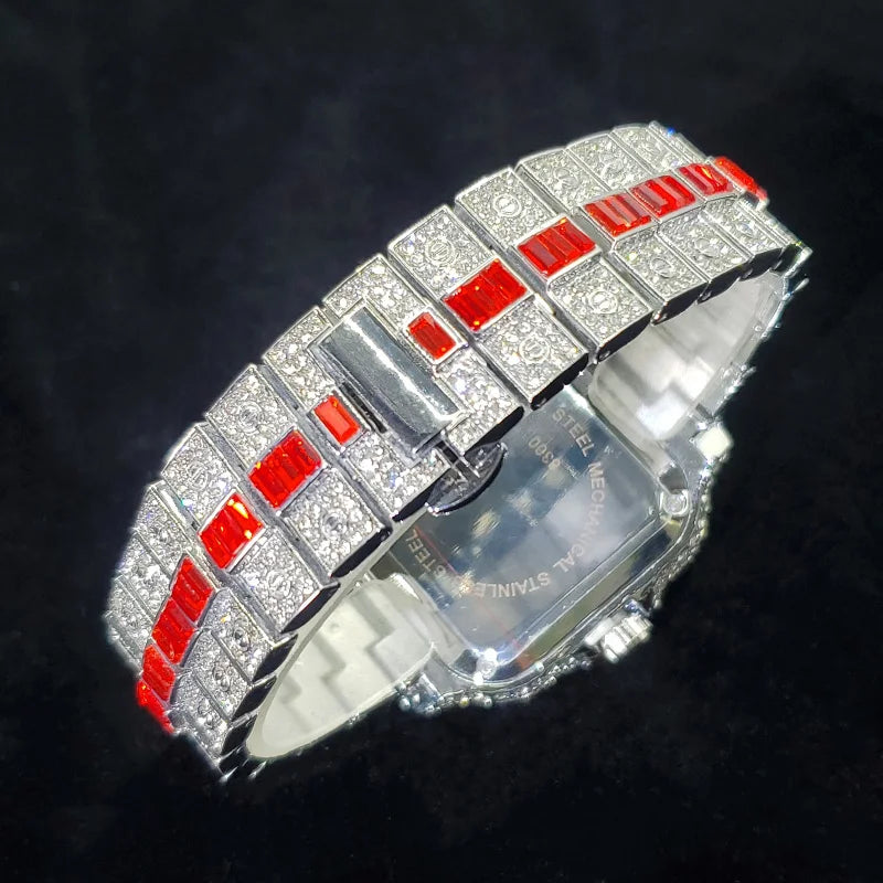 Montre Homme Luxe Diamant Iced Out Carrée Résistante à l'Eau