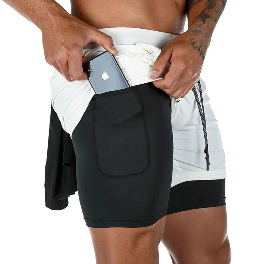 Short Sport Homme été Séchage rapide running fitness 2 en 1 Gym Jogging