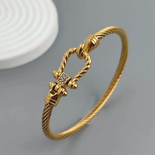Bracelet Couple Femme Acier Inoxydable Plaqué Or Design Bouton Étain 18K