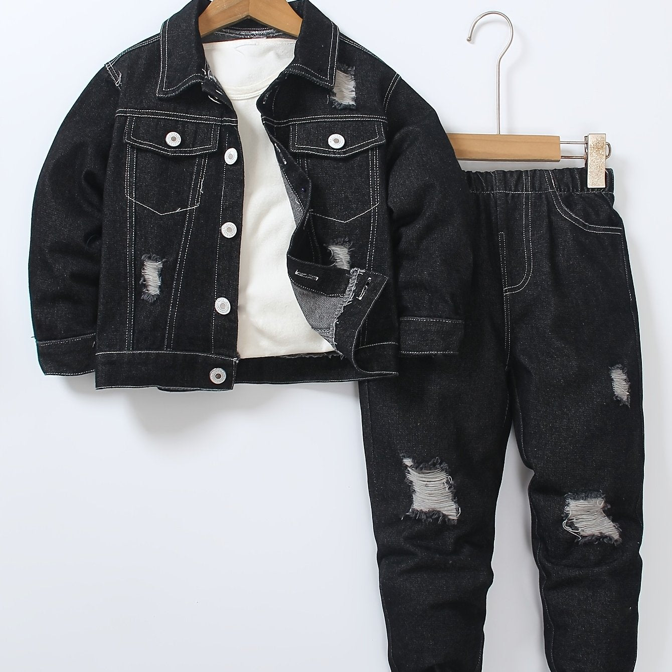 Veste Jean et Pantalon Élastique Homme Enfant Printemps Automne Casual